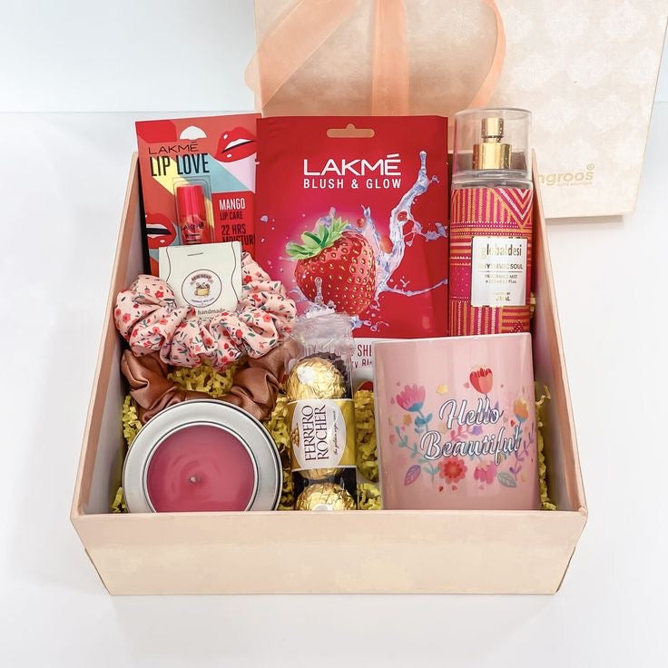 Lavender Enchantment Wedding Gift Hamper For Bride With Scrunchies, Scented Candle, Chocolates, And More