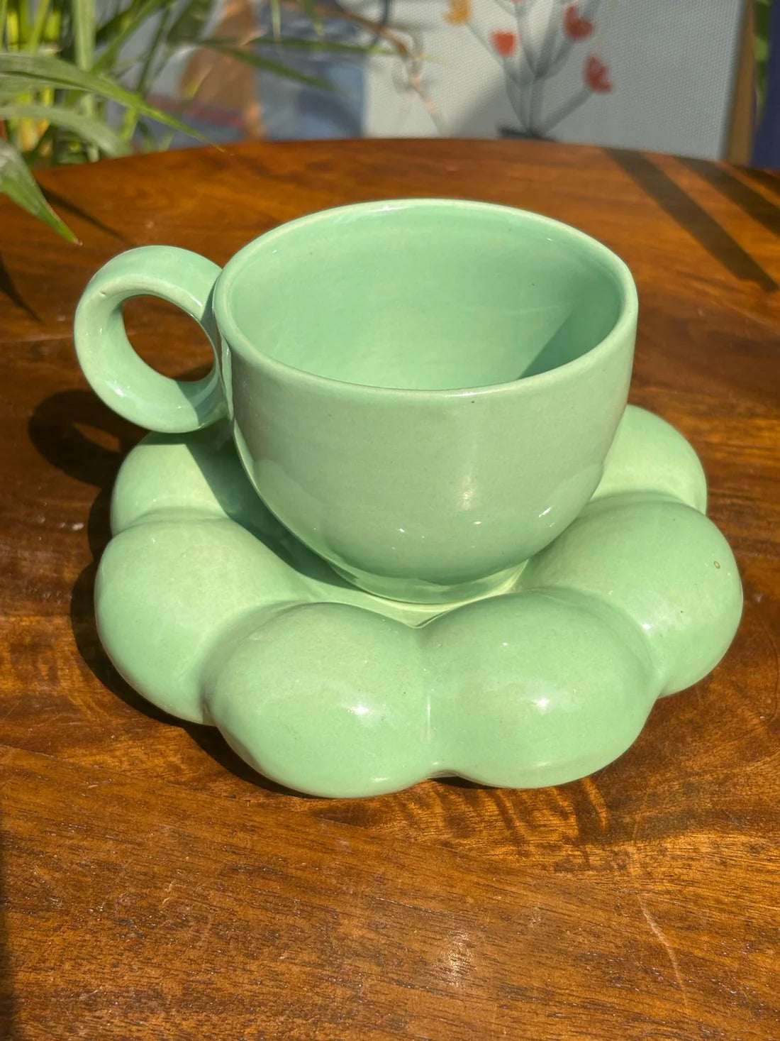 Green Bubble Coffee Mug with Saucer