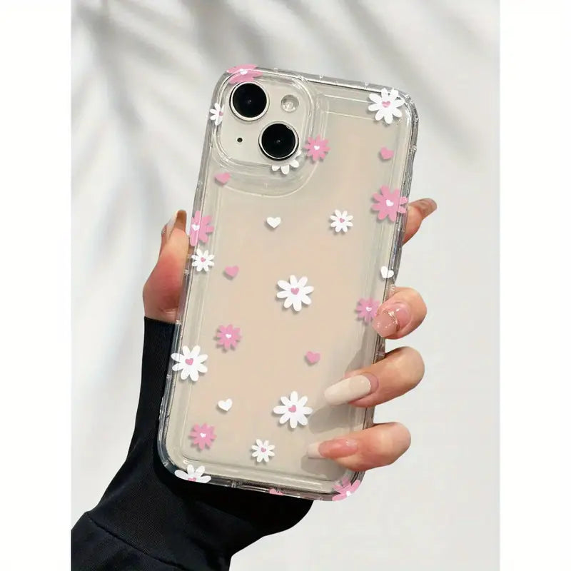 Cute Heart-Shaped Floral Design Transparent Phone case