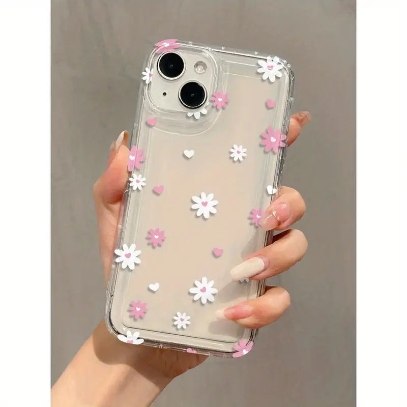 Cute Heart-Shaped Floral Design Transparent Phone case