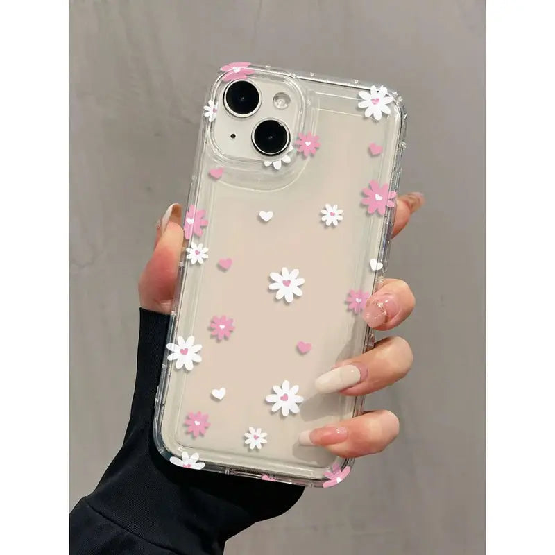 Cute Heart-Shaped Floral Design Transparent Phone case