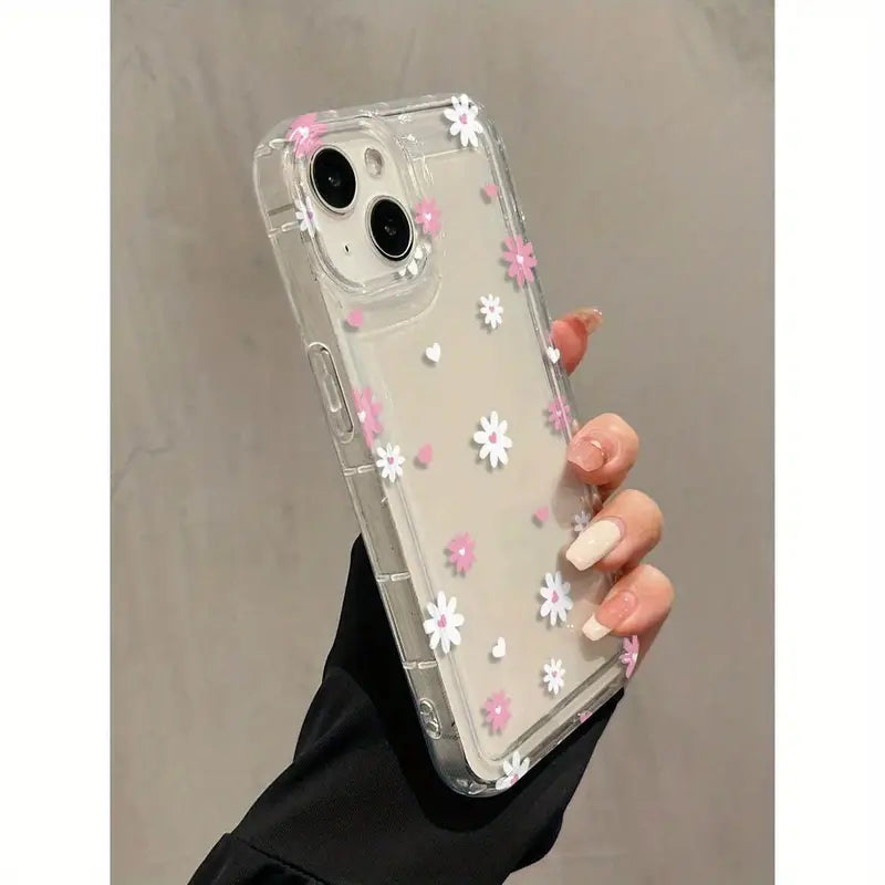 Cute Heart-Shaped Floral Design Transparent Phone case