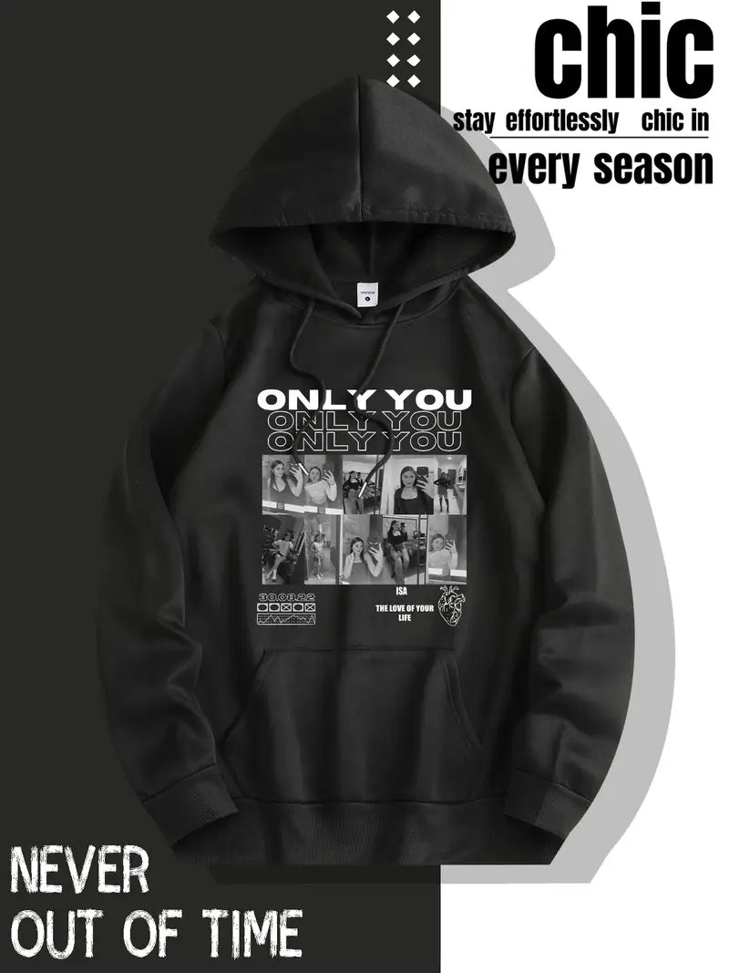 ONLY YOU Oversized Black Graphic Hoodie