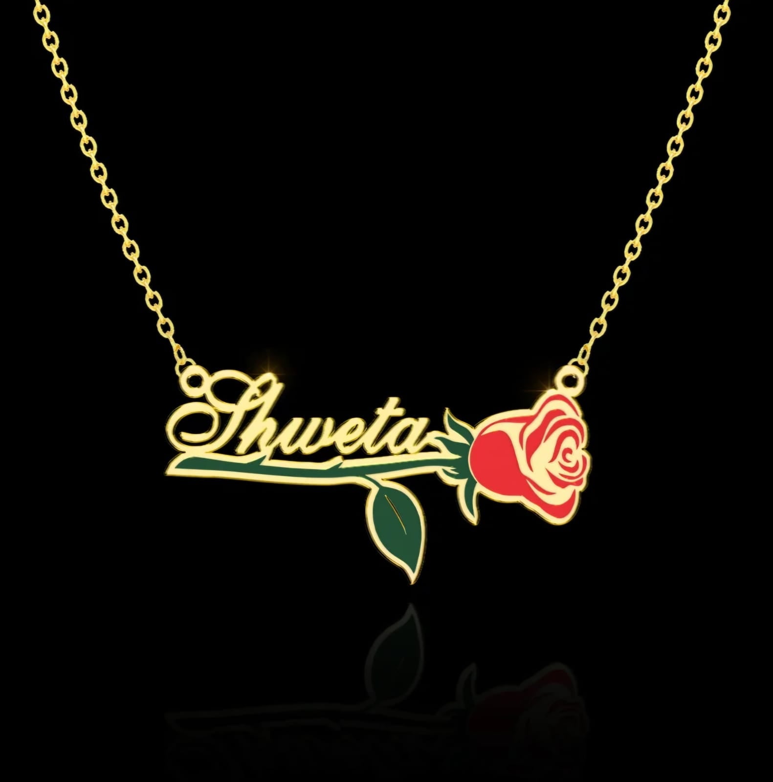 Custom Enamel Name Necklace – CNC Flower Engraved