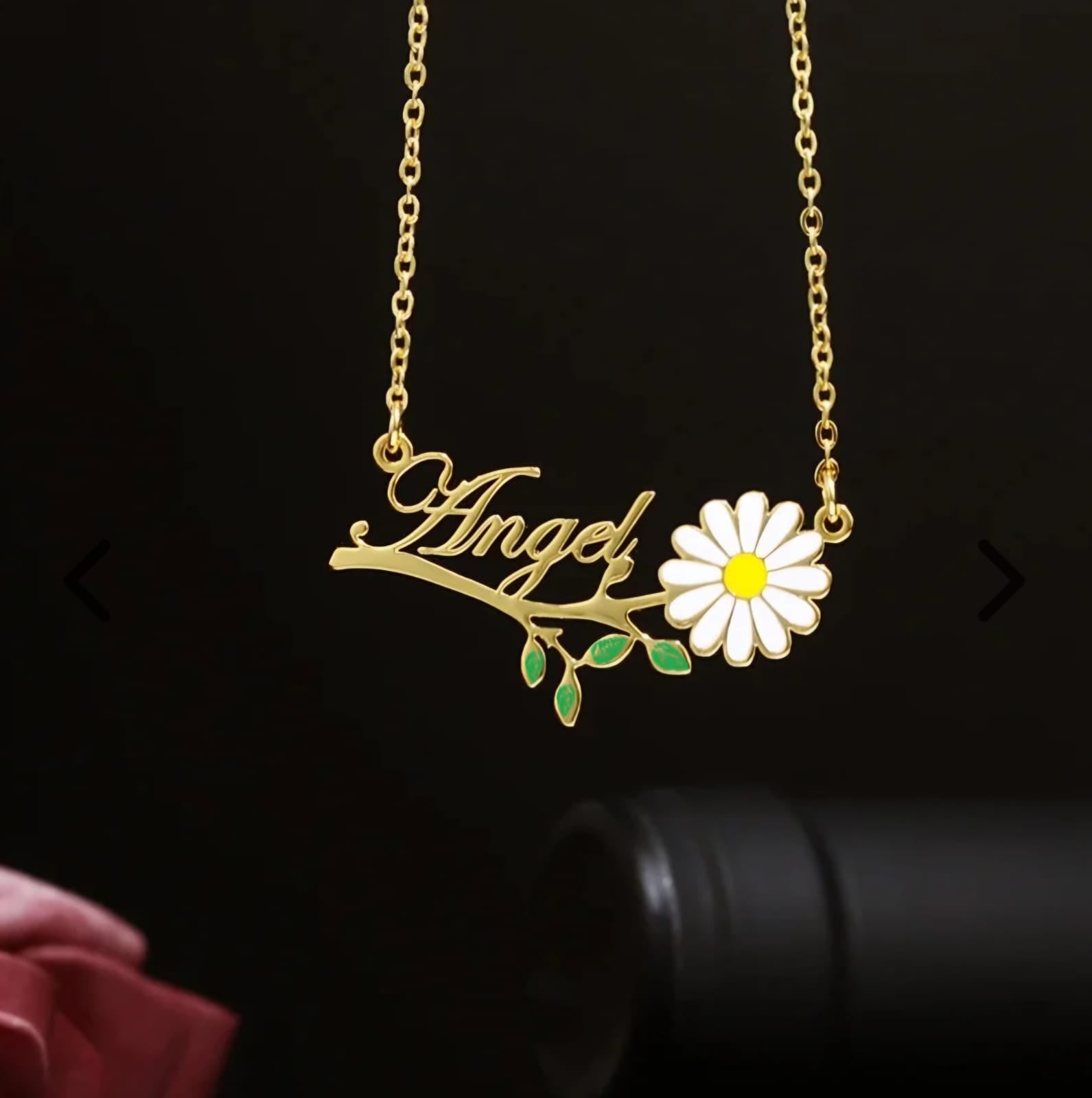 Custom Enamel Name Necklace – CNC Flower Engraved
