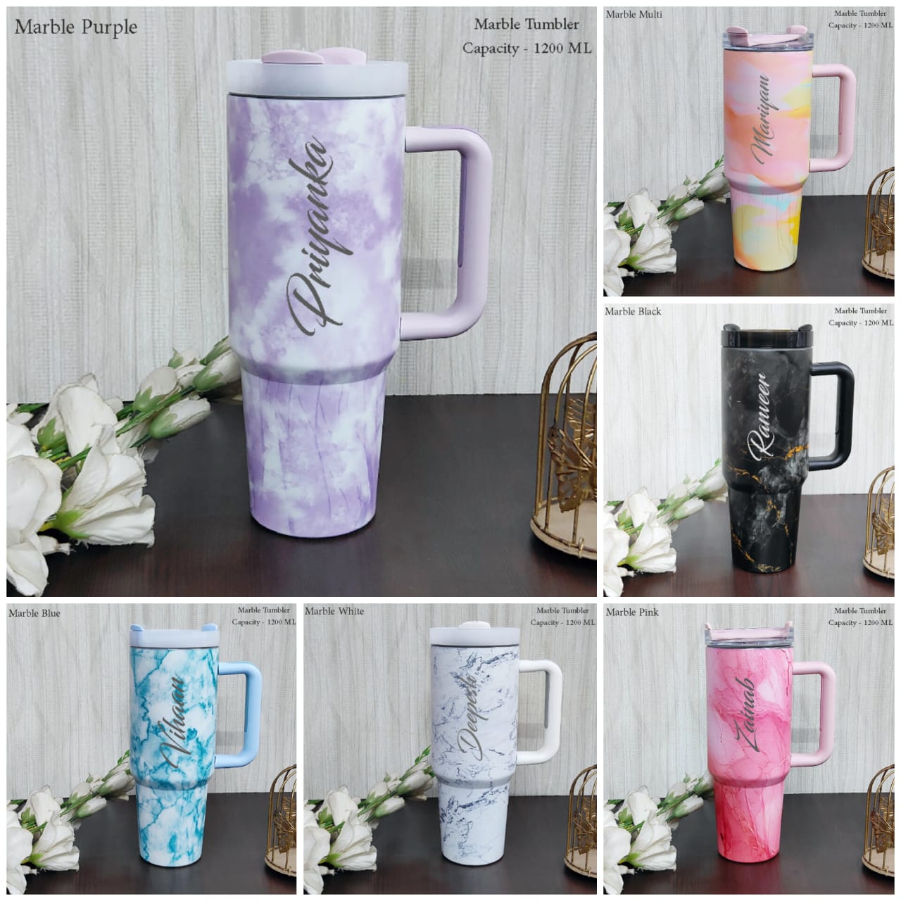 Customised Marble Tumbler – 1200 ML Stainless Steel