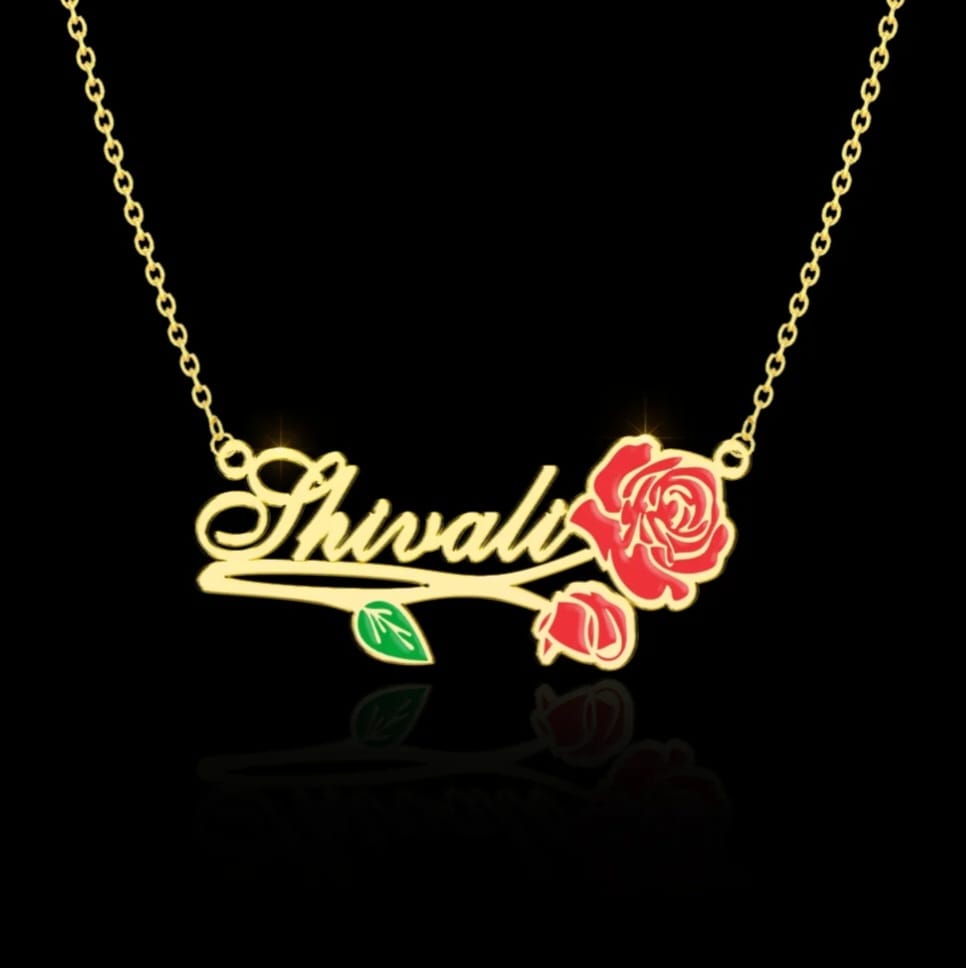 Custom Enamel Name Necklace – CNC Flower Engraved