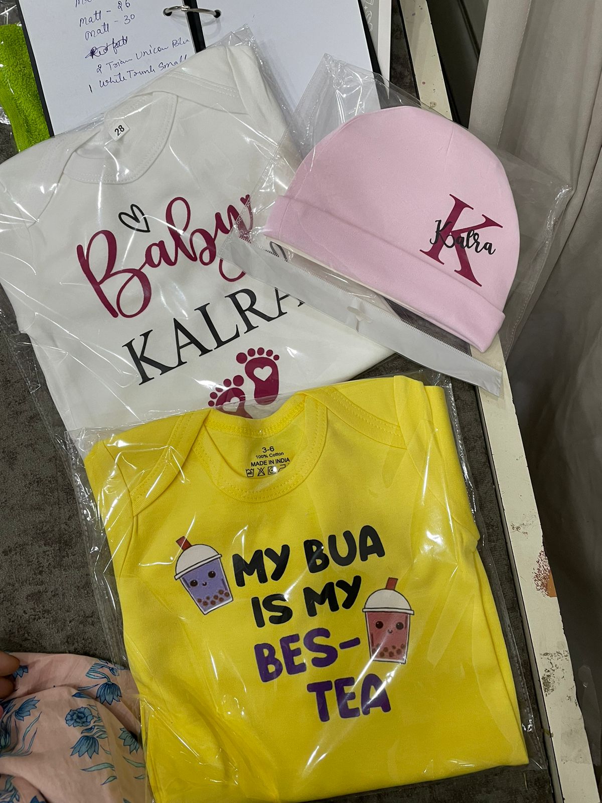 Customised Babywear Gift Set – Romper, Cap & Mittens