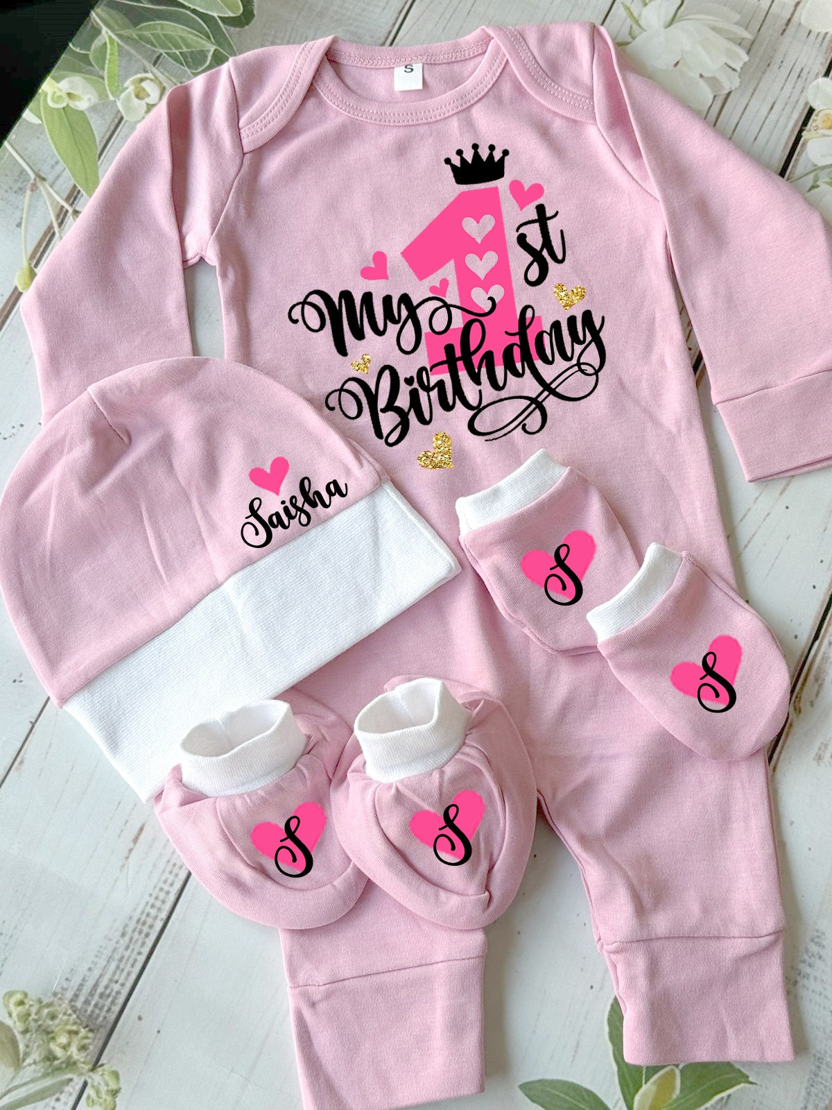 Customised Babywear Gift Set – Romper, Cap & Mittens