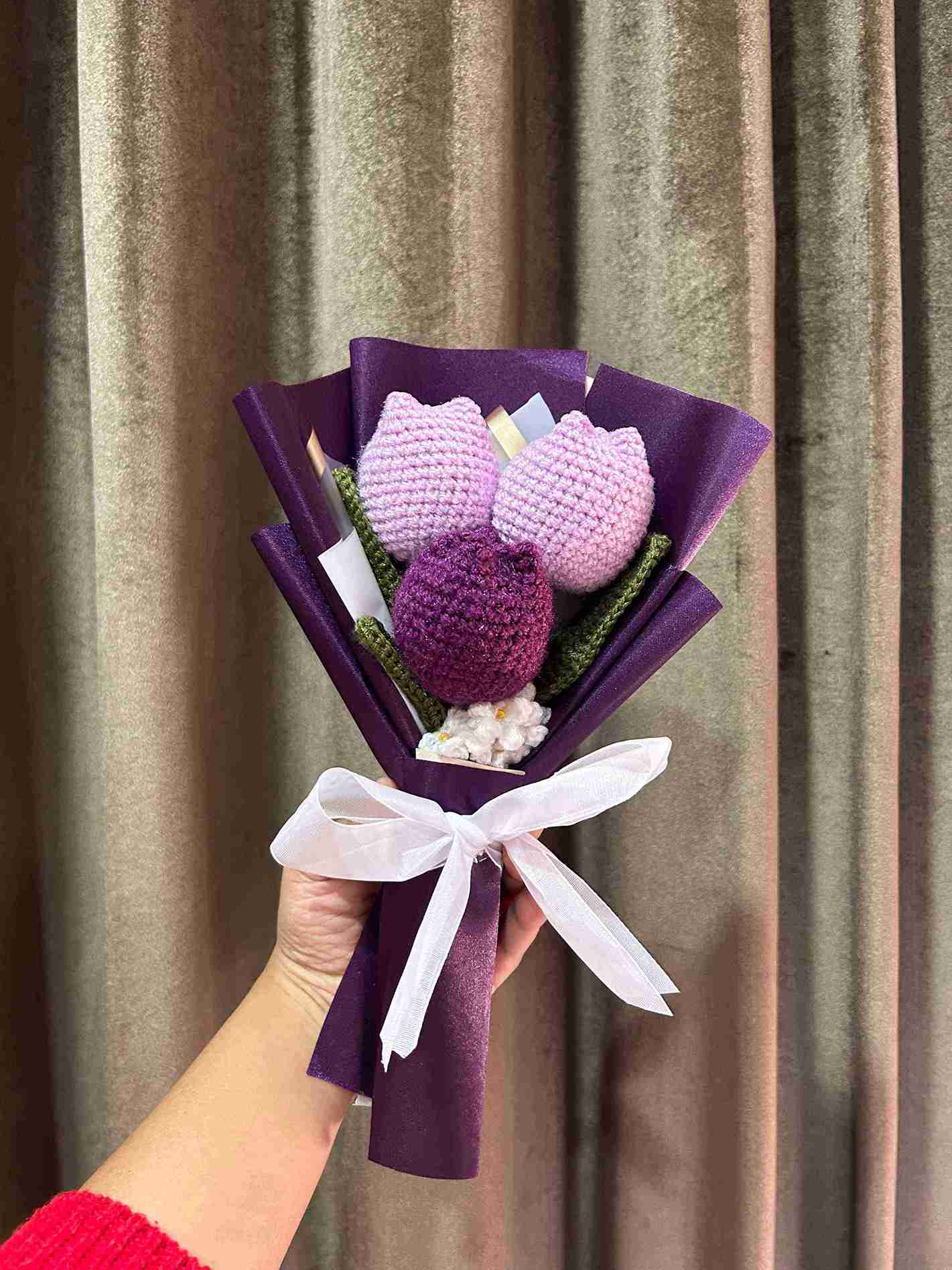 3 Tulip Handmade Crochet Bouquet – Eco-Friendly Floral Gift