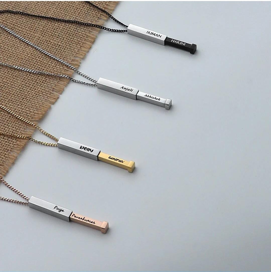 Customize Couple Name Bar Pendant