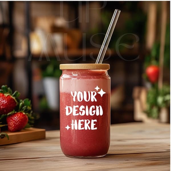 Custom Glass Can Tumbler with Bamboo Lid & Straw – Personalized Iced Coffee & Smoothie Cup