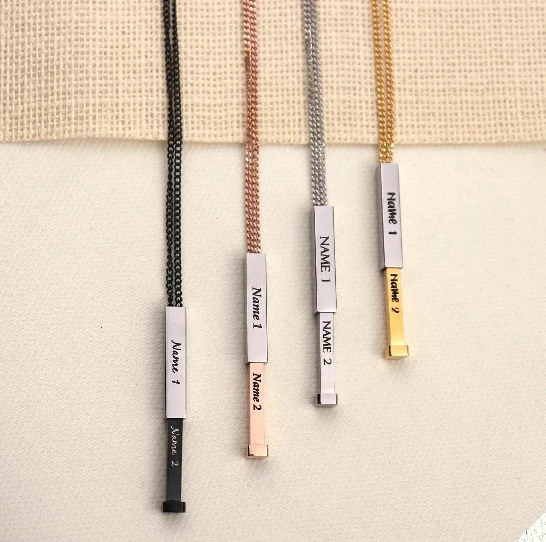 Customize Couple Name Bar Pendant