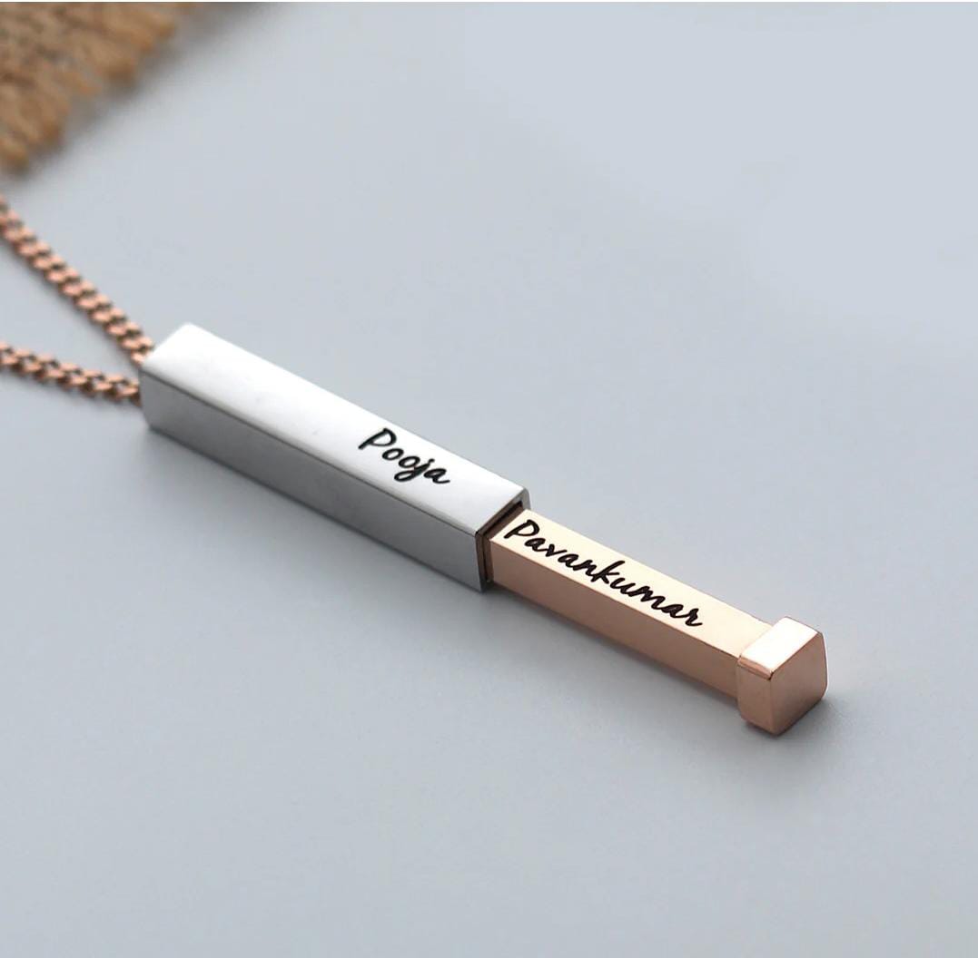 Customize Couple Name Bar Pendant