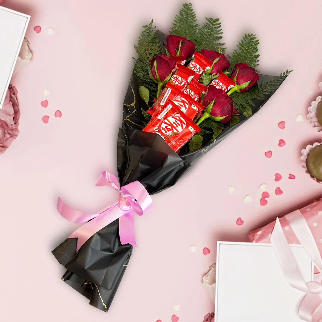 Red Roses With KitKat Chocolate Bouquet