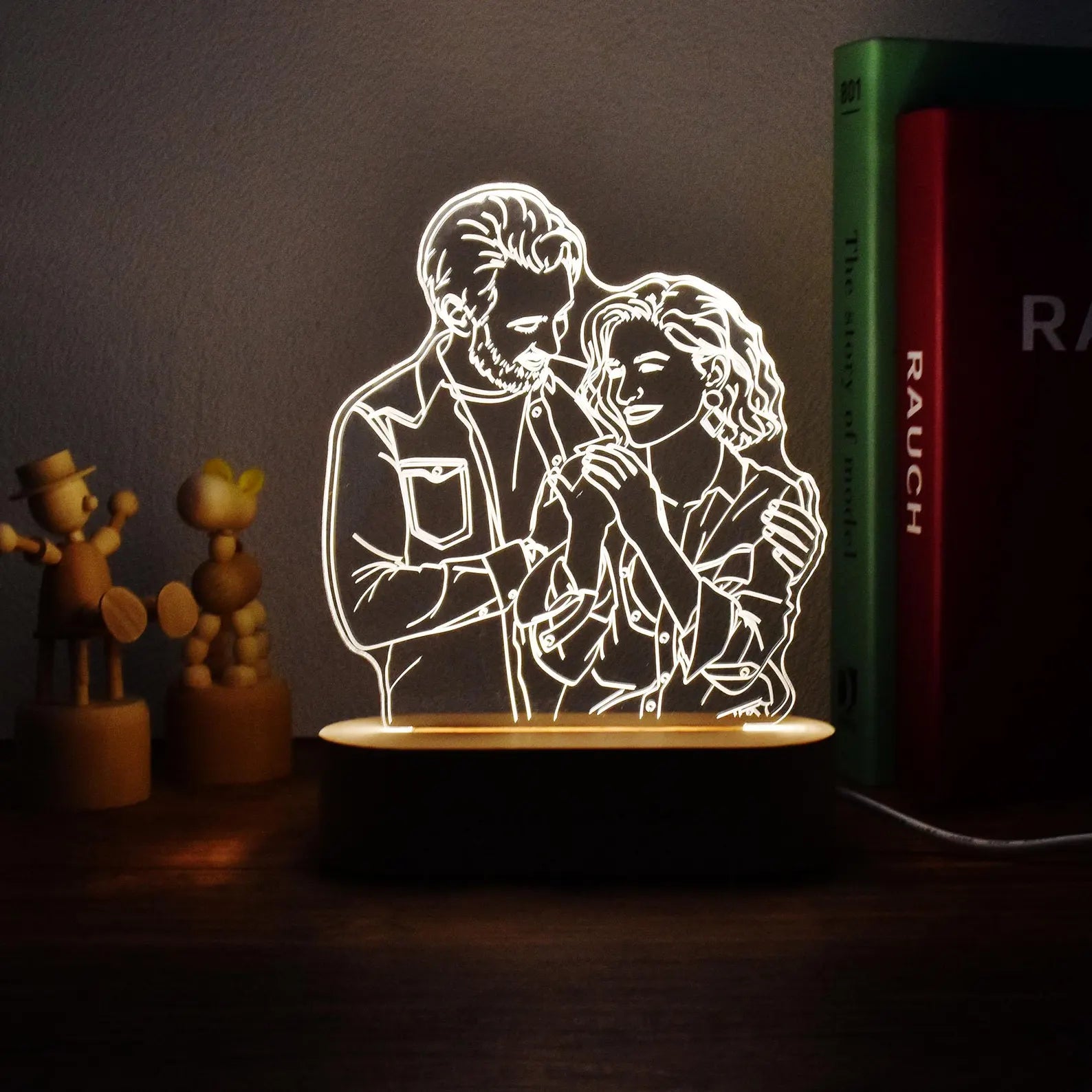 Custom 3D Photo Lamp, Couple Portrait From Photo Engraving on Night Light, Picture Night Light, Photo Desk Lamp for Bedroom, Birthday Gift