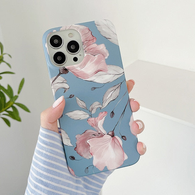 Grey & Blue Floral Slim Case Cover With Same Design Holder