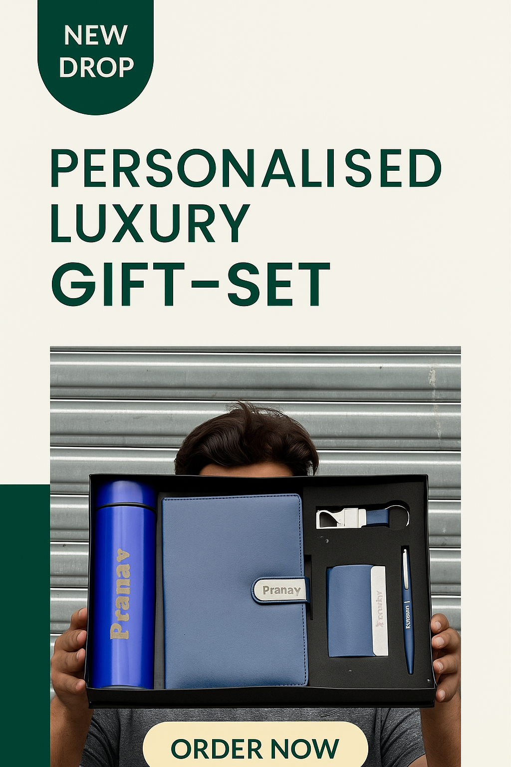 Luxury Personalized Gift Set – 5 in 1 Combo (Bottle, Diary, Card Holder, Keychain & Pen)