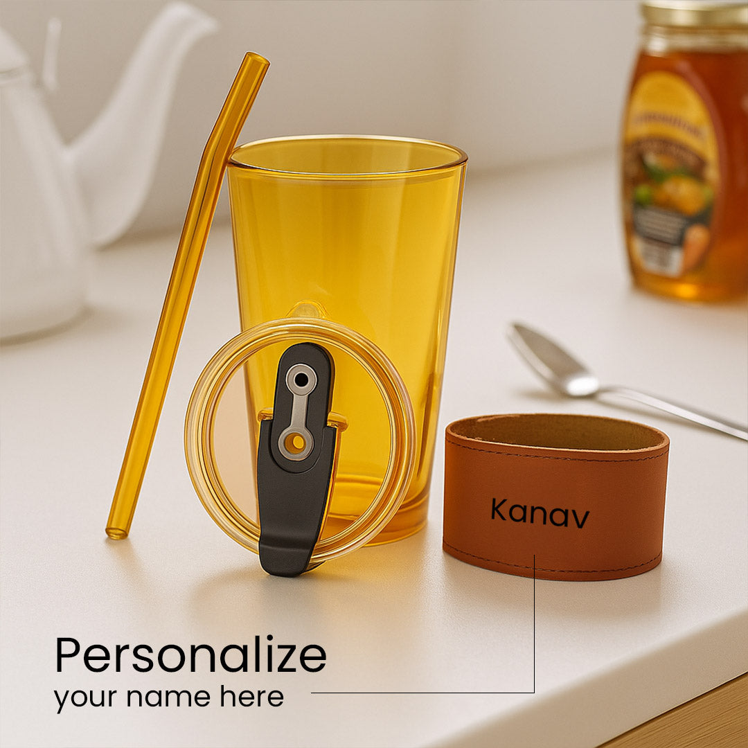 Customized Name Glass Tumbler with Straw – 250ml