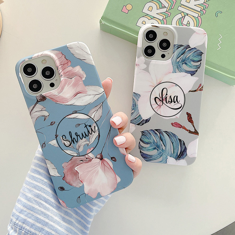 Grey & Blue Floral Slim Case Cover With Same Design Holder