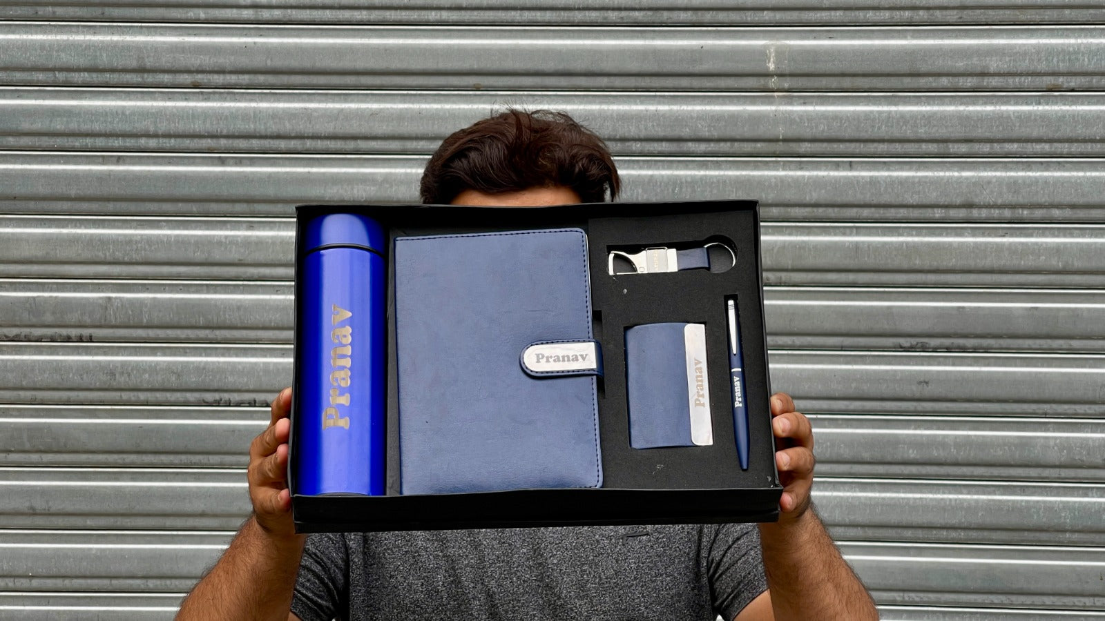 Luxury Personalized Gift Set – 5 in 1 Combo (Bottle, Diary, Card Holder, Keychain & Pen)