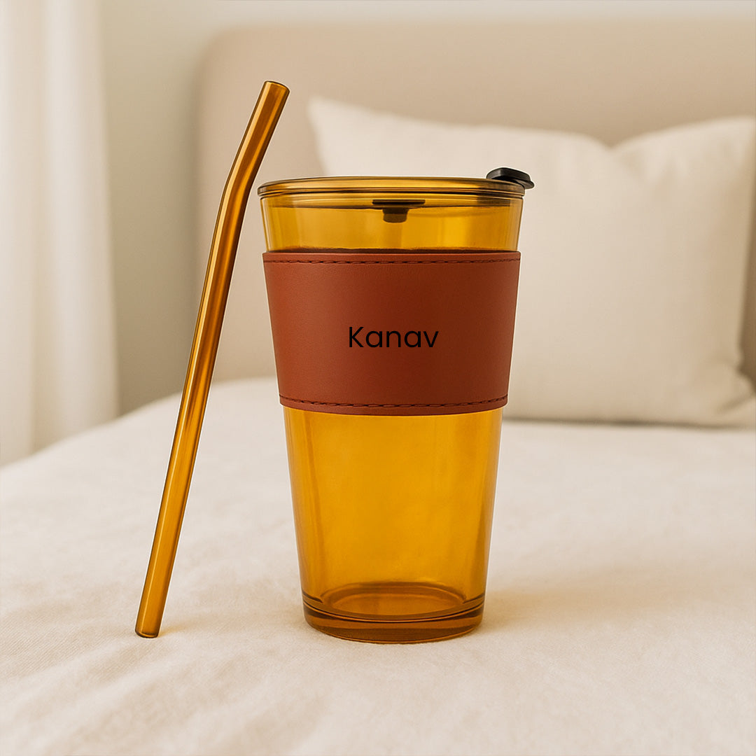 Customized Name Glass Tumbler with Straw – 250ml