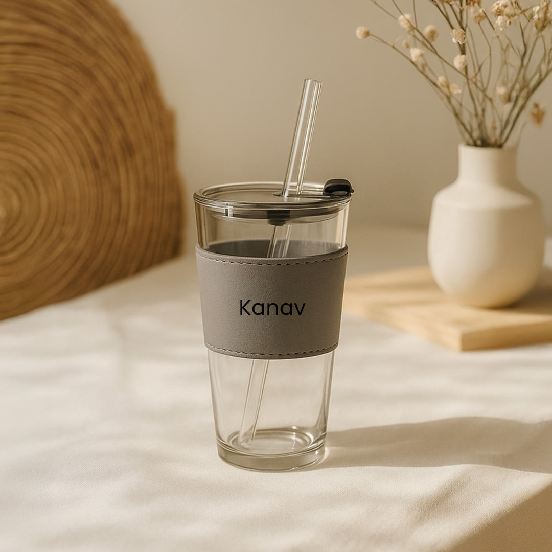 Customized Name Glass Tumbler with Straw – 250ml
