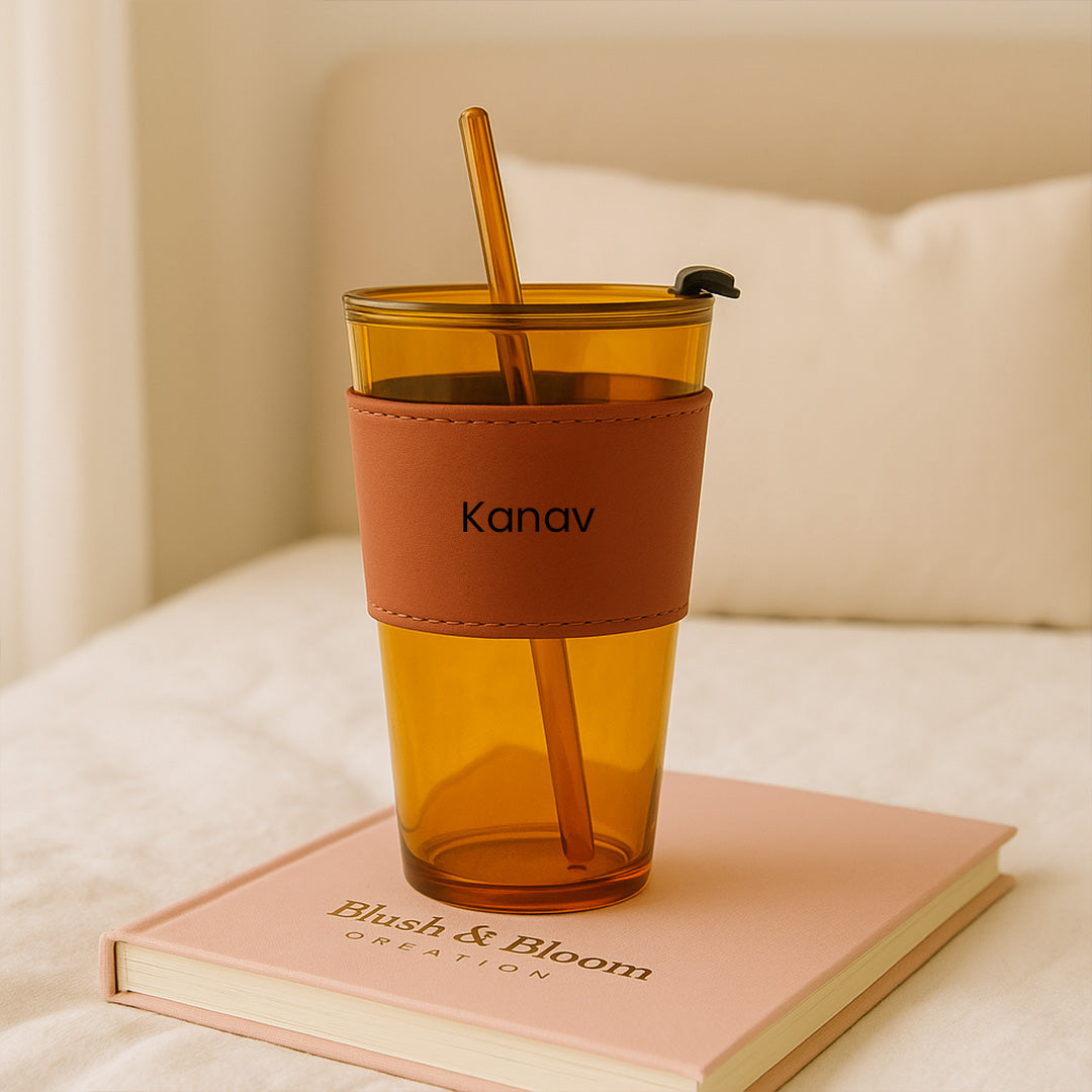 Customized Name Glass Tumbler with Straw – 250ml