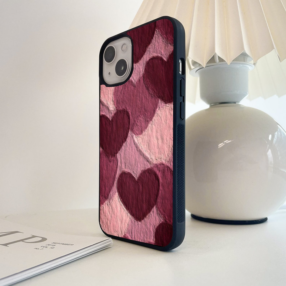 Layered Paper Hearts Glass Case